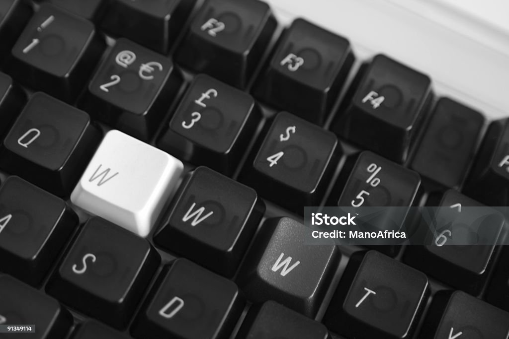 WWW on Computer Keyboard A close up of a computer keyboard with the WWW letters highlighted signifying the importance of the internet. Black And White Stock Photo