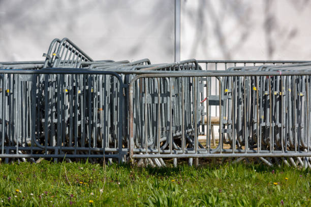 istock Metal barriers grouped on the grass 913492748