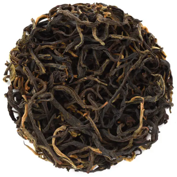 Wild Arbor Black Tea from Yunnan in round shape isolated above view