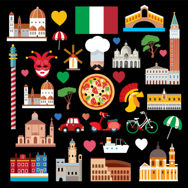illustrazioni stock, clip art, cartoni animati e icone di tendenza di simboli italia - milano illustrazioni