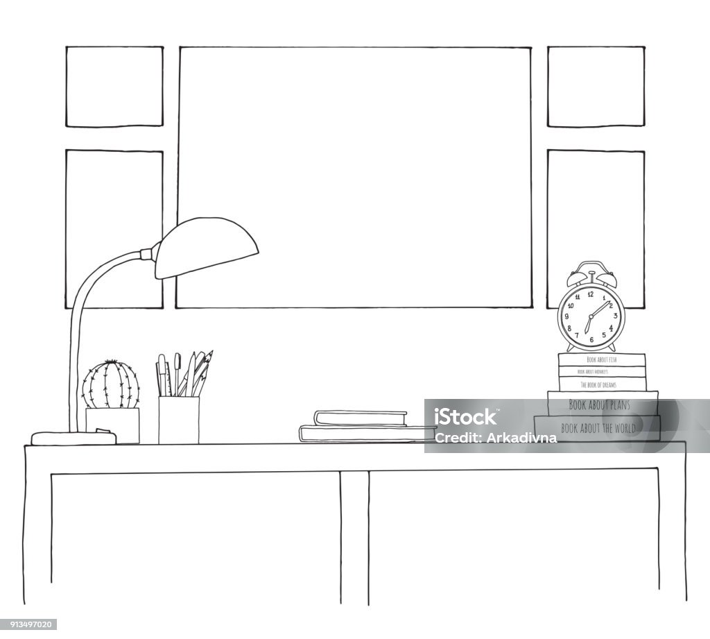 Phác Thảo Nội Thất Một Cái Bàn Một Chiếc Bàn Cạnh Giường Ngủ Một ...