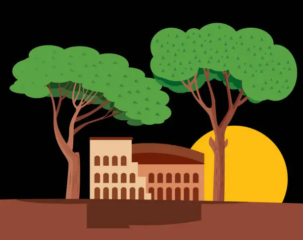 Vector illustration of Rome colesseum and pine