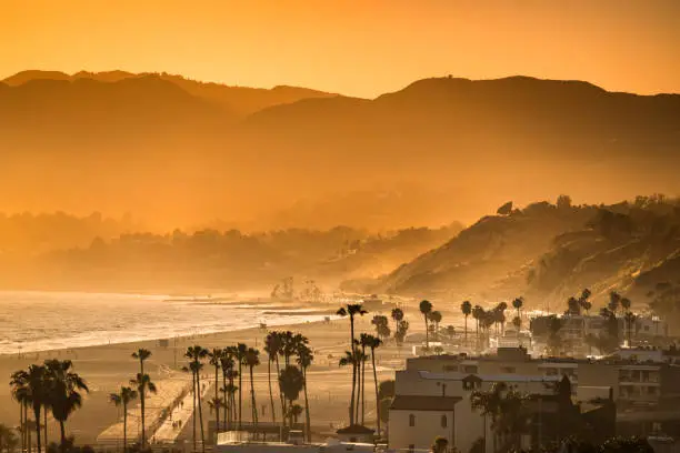 View from Santa Monica Boulevard and the Palisades Park in Los Angeles California USA
