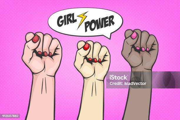 Background With Three Raised Women S Fist In Pop Art Comic Style Symbol Unity Or Solidarity With Oppressed People And Women S Rights Plackard With Feminism Concept Protest Rebel Revolution Or Strike Sign Template For Art Posters Backgrounds Etc Stock Illustration - Download Image Now