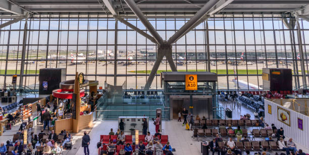 London Heathrow Terminal 5 Airport departure lounge stock photo