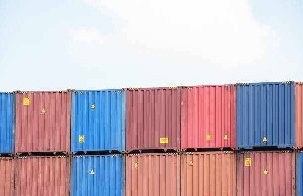 istock Cargo containers freight sea port Inland Container Depot Front container with sky 913509170