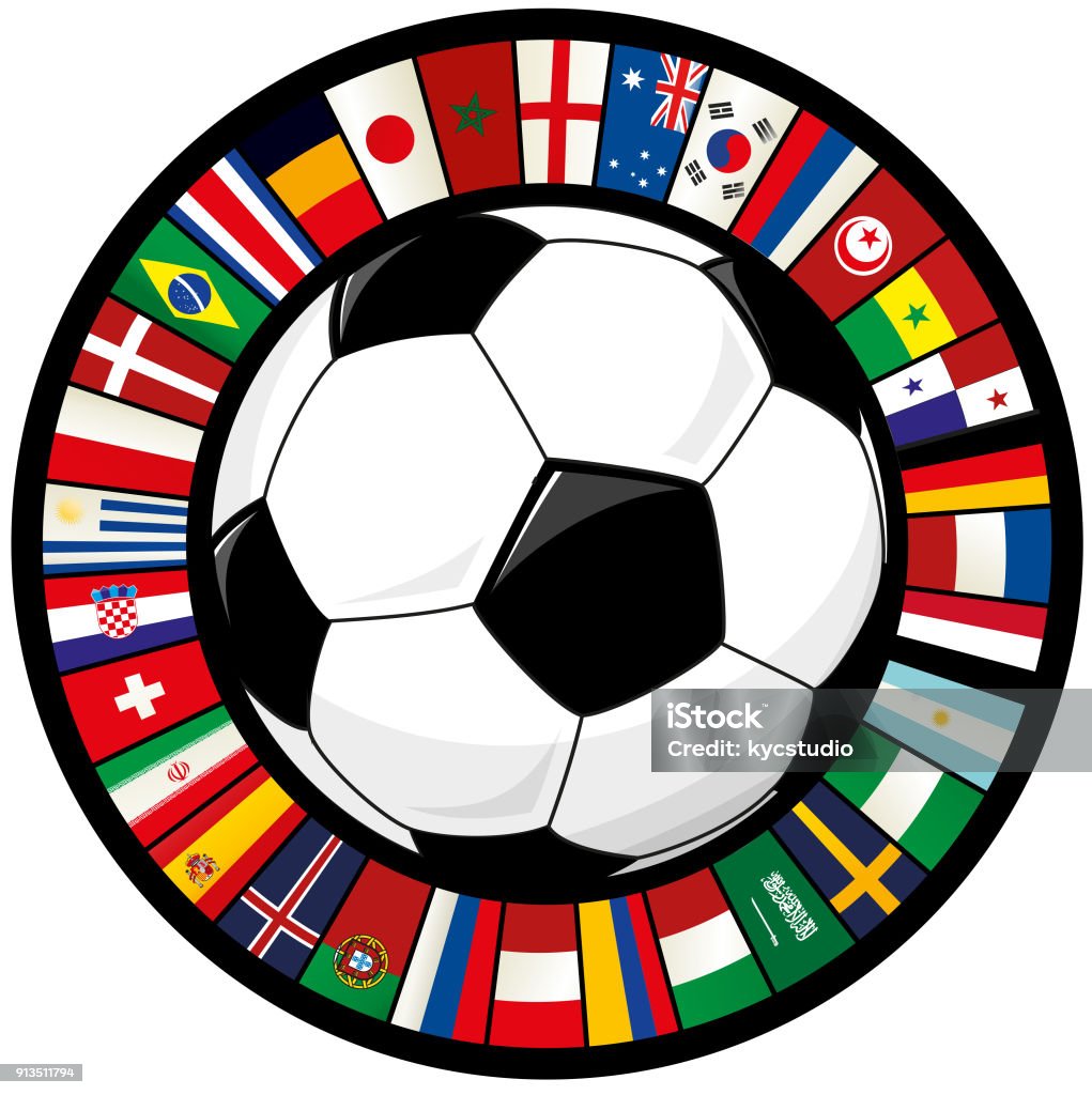 Soccer Ball and Ring of World Flags Soccer Soccer Ball stock vector