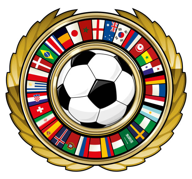 futbol topu ve halka dünya bayrakları futbol - england senegal stock illustrations