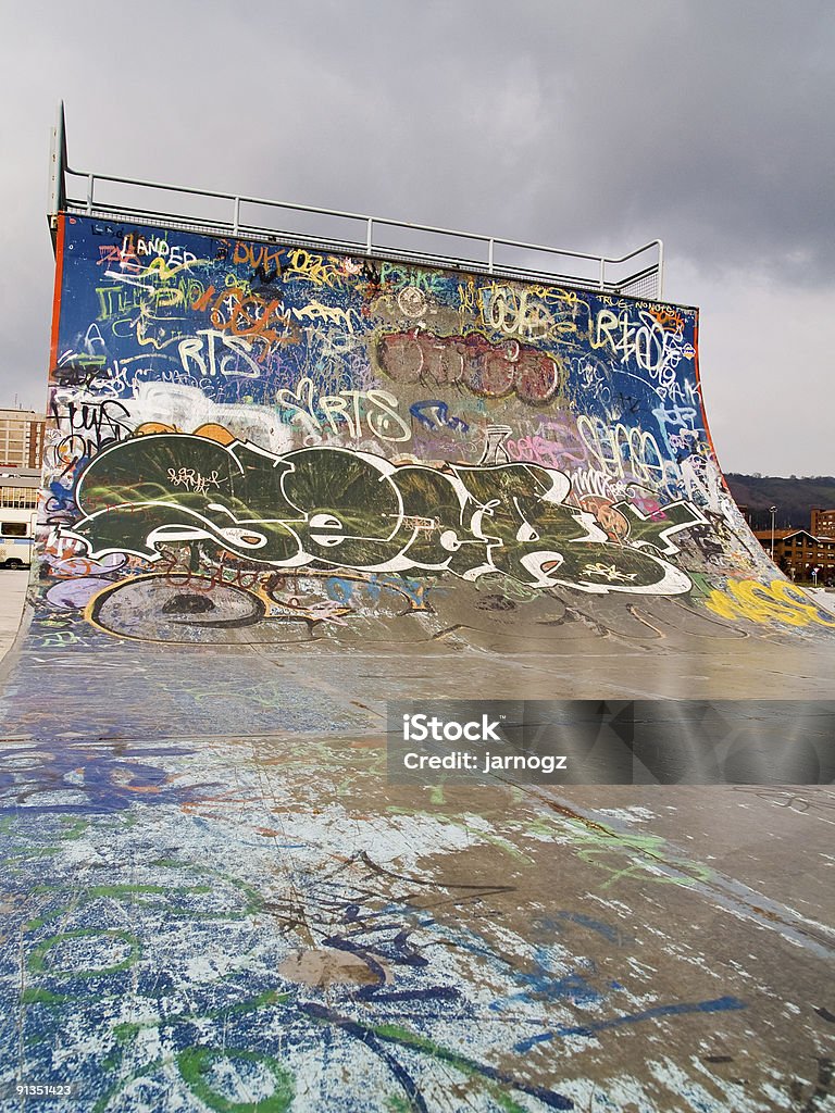 Close up of ramp at a skate park  Graffiti Stock Photo