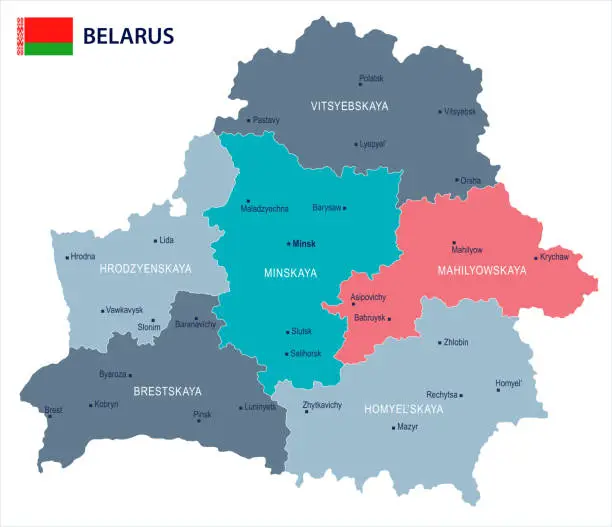 Vector illustration of Belarus - map and flag - Detailed Vector Illustration