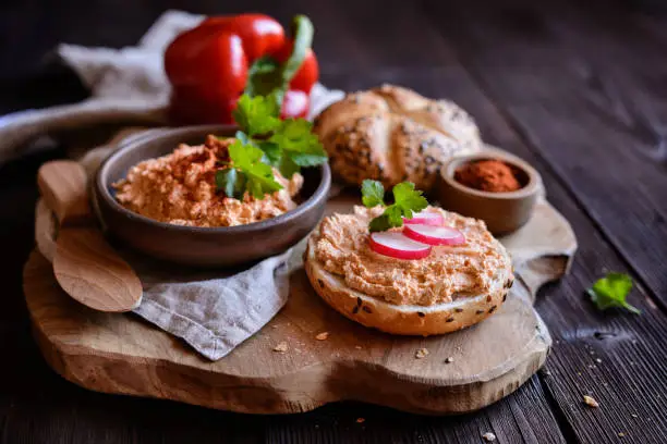 Obatzda - traditional Bavarian spread made of Camembert cheese, onion, butter, paprika powder and beer