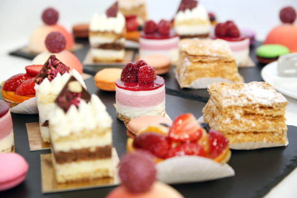 istock desserts with fruits, mousse, biscuits 913528914