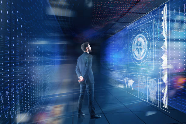 istock Businessman looking at digital projection 913529660