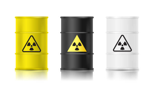 ilustrações de stock, clip art, desenhos animados e ícones de black, white and yellow realistic barrel set with biohazard sign. vector illustration. - toxic waste toxic substance drum barrel