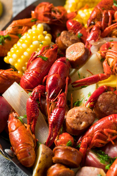 domowe southern crawfish gotować - crayfish cajun food louisiana boiled zdjęcia i obrazy z banku zdjęć