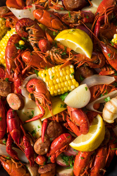 domowe southern crawfish gotować - crayfish cajun food louisiana boiled zdjęcia i obrazy z banku zdjęć