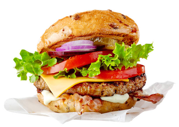 fresh tasty burger - bacon cheeseburger imagens e fotografias de stock