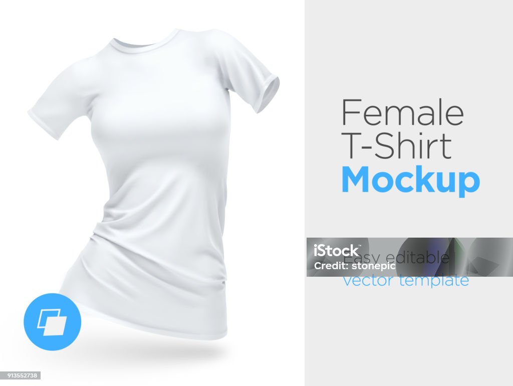 Realistic Template Blank White Woman T-shirt Cotton Clothing. Empty Mock Up Realistic Template Blank White Woman T-shirt Cotton Clothing. Empty Mock Up Vector illustration T-Shirt stock vector