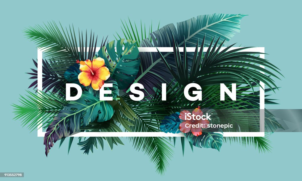Bright tropical background with jungle plants. Exotic pattern with palm leaves Bright tropical background with jungle plants. Exotic pattern with palm leaves. Vector illustration Tropical Climate stock vector