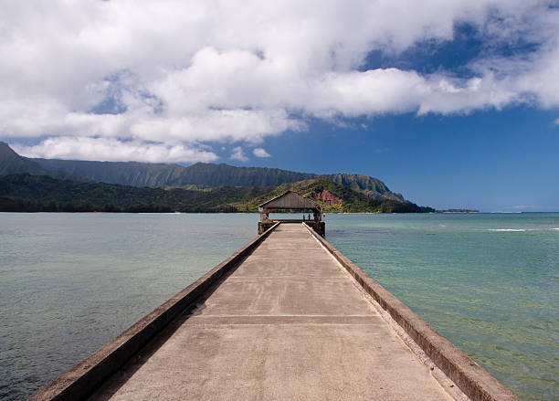 pier at hanalei bay auf kauai - hanalei stock-fotos und bilder