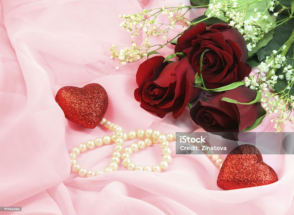 Roses and pearls  Pearl Jewelry Stock Photo