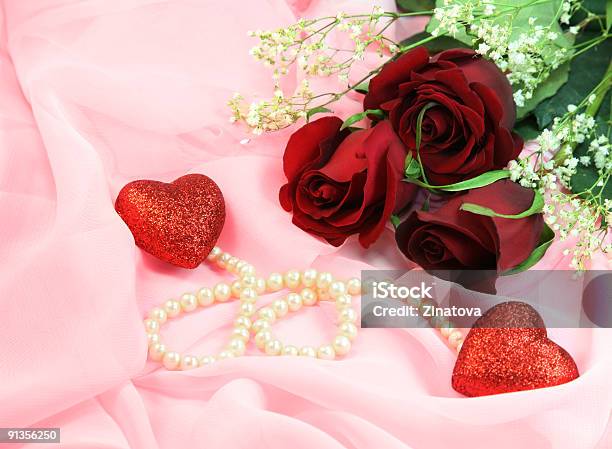 Roses And Pearls Stock Photo - Download Image Now - Pearl Jewelry, Red, Rose - Flower