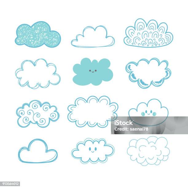 Ilustración de Bosquejo Del Cielo Doodle Colección De Nubes Dibujado A Mano y más Vectores Libres de Derechos de Nube