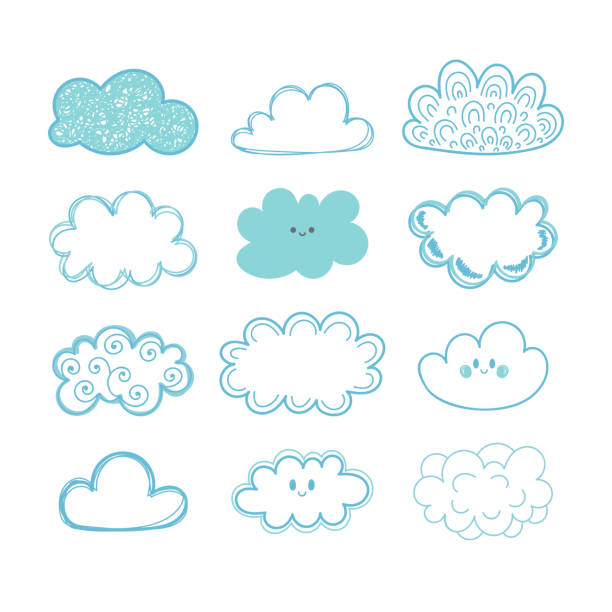 эскиз неба. дудл коллекция рисовал облака - cloudscape meteorology vector backgrounds nature stock illustrations