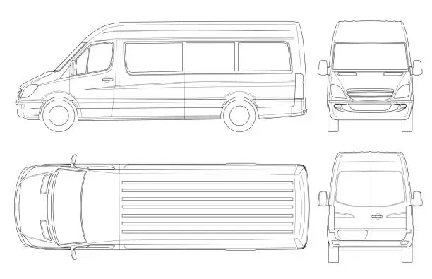 Vector illustration of Realistic Van template in outline. Isolated passenger mini bus for corporate identity and advertising.