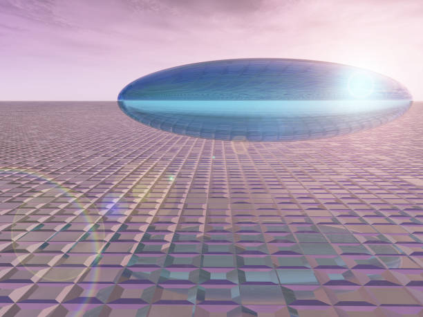 Saucer on the Venon Grid A flying saucer UFO on a grid horizon cenon stock pictures, royalty-free photos & images