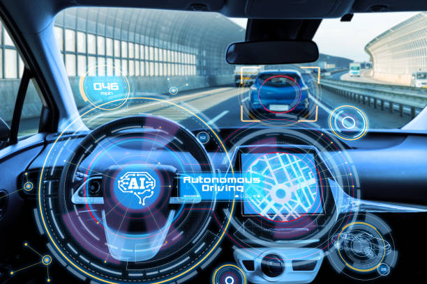 Cockpit of autonomous car and AI(Artificial Intelligence). Driverless car. Self driving vehicle. UGV. Cockpit of autonomous car and AI(Artificial Intelligence). Driverless car. Self driving vehicle. UGV. driverless transport stock pictures, royalty-free photos & images