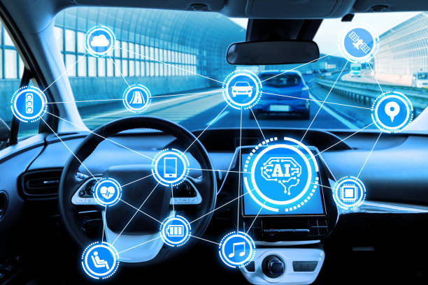 Cockpit of autonomous car and AI(Artificial Intelligence). Driverless car. Self driving vehicle. UGV. Cockpit of autonomous car and AI(Artificial Intelligence). Driverless car. Self driving vehicle. UGV. runaway vehicle stock pictures, royalty-free photos & images