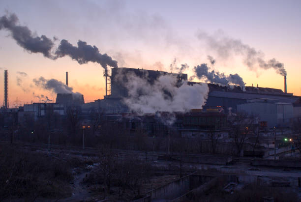 istock Industrial city plants pollute nature. 913581454