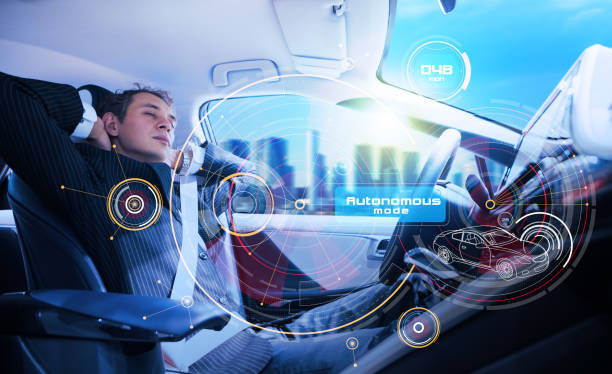 istock Sleeping man in the autonomous car. 913581670