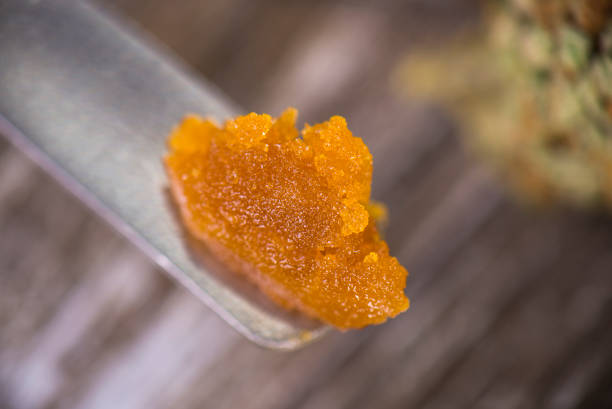 Cannabis concentrate live resin (extracted from medical marijuana) on a dabbing tool - fotografia de stock