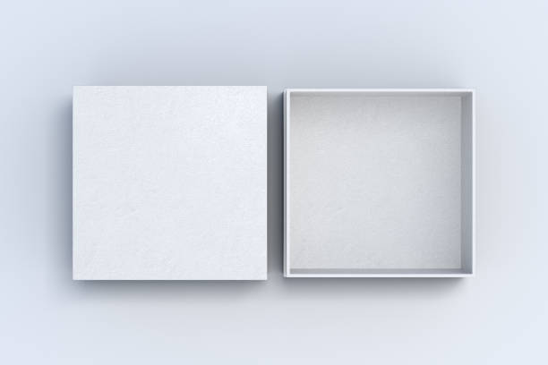 dwa kwadratowe pudełka otwarte i zamknięte - box white cube blank zdjęcia i obrazy z banku zdjęć