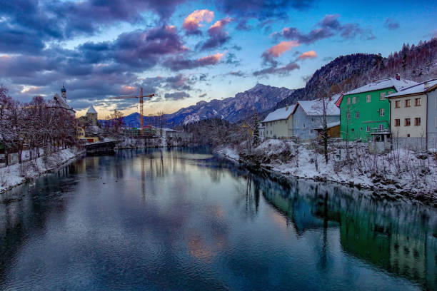 istock River view and village in winter 913585644