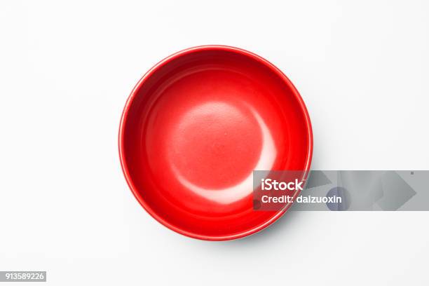 Red Bowl On White Background Stock Photo - Download Image Now - Red, Plate, Bowl
