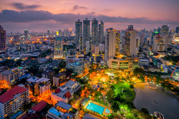 istock Sunset scence of Bangkok skyline Panorama and Skyscraper 913592706