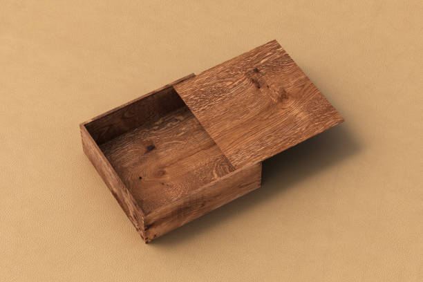 istock Open wooden box with slide lid 913595586