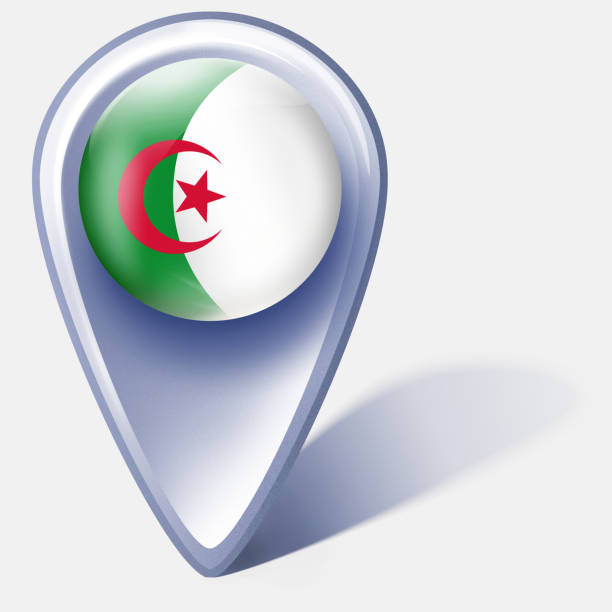 algerien-taste kartenzeiger mit algerischen fahne, isoliert auf weiss - soccer soccer ball symbol algeria stock-grafiken, -clipart, -cartoons und -symbole