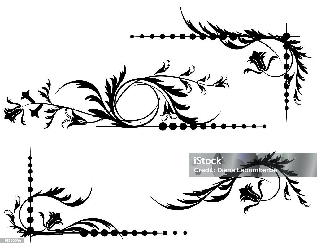 Floral Scroll Elements Four Floral Scroll design elements. Layered & grouped for easy editing. Circle stock illustration