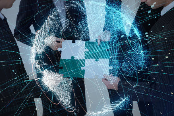 istock Pieces of jigsaw puzzle and global network concept. 913602348
