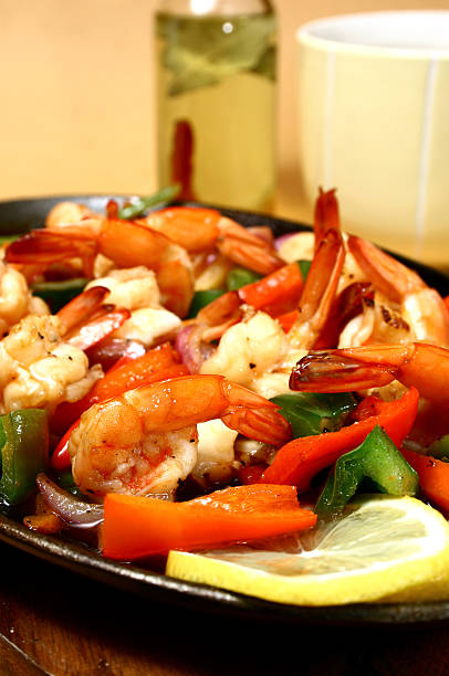 sizzling shrimp stock photo