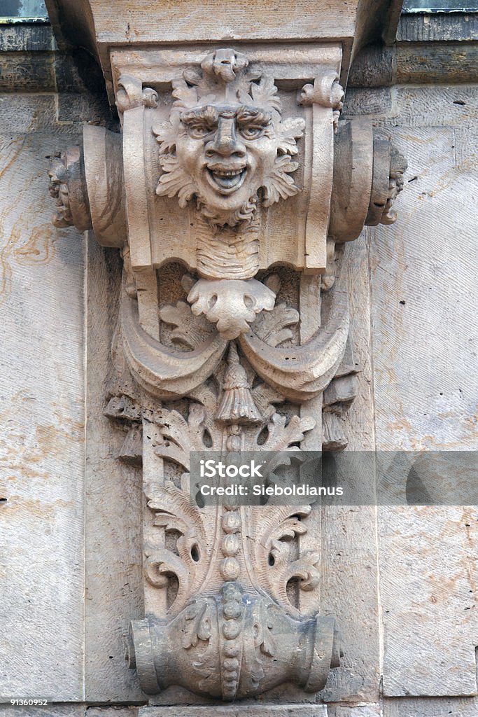 Baroque pillar with sculpture relief.  Architectural Column Stock Photo