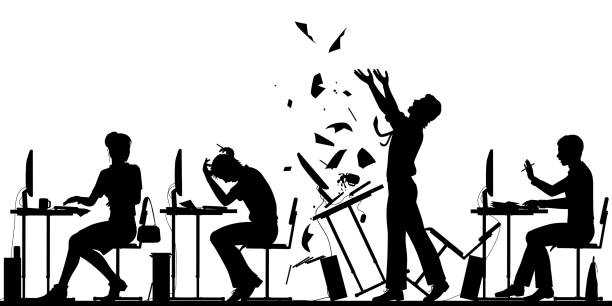 иллюстрация восстания офисных работников - shouting screaming furious silhouette stock illustrations
