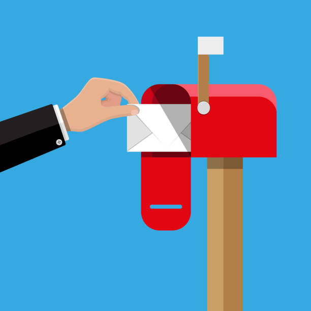 illustrations, cliparts, dessins animés et icônes de rouge ouvert la boîte aux lettres par courrier régulier à l’intérieur. - postal worker delivering mail post office