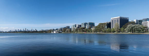 Melbourne Cityscape View From Albert Park Lake Melbourne Cityscape View From Albert Park Lake albert park photos stock pictures, royalty-free photos & images