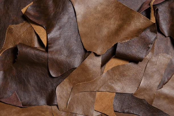 istock Natural leather in the tailoring workshop. Top view. 913616276