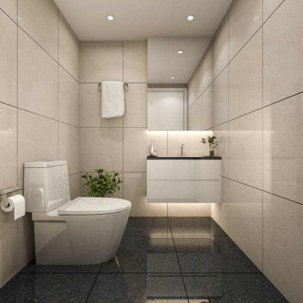 istock 3d rendering modern minimal toilet and powder room 913616566